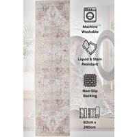 Kukoon Washable Runner Rug Beige Traditional Long Hallway Carpet Mat 80cm x 300cm | Size: 80 cm x 300 cm