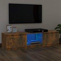 Berkfield Home TV Cabinet with LED Lights Smoked Oak 120x30x35.5 cm in Brown