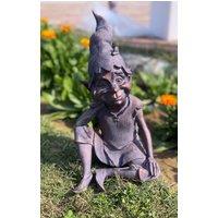 Inspirational Gifting Pixie Sitting Garden Ornament Sculpture Resin Statue in Bronze