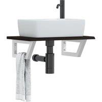 Basin Shelf Wall Mounted Steel and Solid Wood Oak
