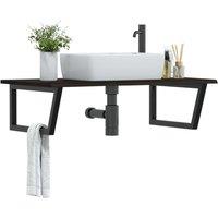 Berkfield Home Basin Shelf Wall Mounted Steel & Solid Wood Oak in Brown