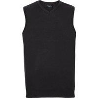 Russell Collection Men's Cotton Acrylic V Neck Sleeveless Sweatshirt in Black | Size: Small