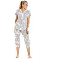 Camille Women's Lightweight Floral Capri Pyjama Set in Light Grey | Size: 14-16