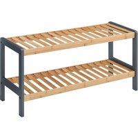 LIVIVO Grey Bamboo 2 Tier Shoe Rack Storage Bench Hallway Organiser in Natural