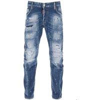 Tidy Biker Jean Paint Splash Reinforced Ripped Blue Jeans