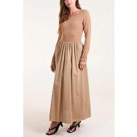 HOXTON GAL Women's Relaxed Fit Long Sleeves Maxi Dress in Beige