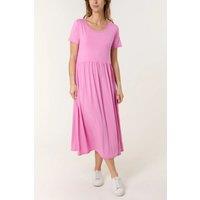 HOXTON GAL Women's Oversized Round Neck Stretch Tiered Midi Dress in Pink
