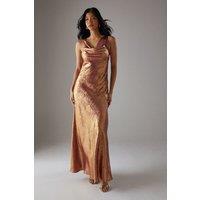 Metallic Lame Cowl Neck Maxi Dress