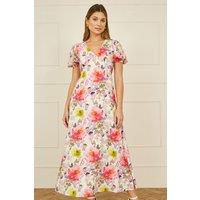 Yumi Women's White Floral Midi Dress in Ivory | Size: 8