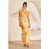 Frill Deep V Fitted Maxi Dress