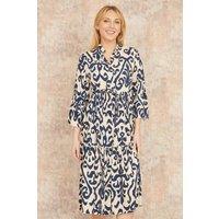 Yumi Women's Navy Block Print Kaftan in Ivory | Size: 16