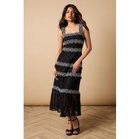 Oasis Women's Petite Contrast Lace Strappy Midi Dress in Black | Size: 10