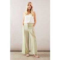 Wallis Women's Petite Wide Leg Pleat Detail Trouser in Sage | Size: 16
