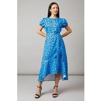 Principles Women's Animal Print Piped Detail Midi Dress in Aqua | Size: 10