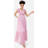 Maya Deluxe Women's Flutter Sleeve Maxi Dress in Pink | Size: 12