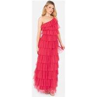 Anaya with Love Women's One Shoulder Tiered Ruffle Maxi Dress in Pink | Size: 12