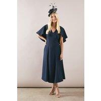 Wallis Women's Petite Plain Crepe Cape Dress in Navy | Size: 10