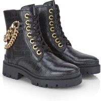 Amen Shoes Women's Roxanne Croc Effect Chain Leather Ankle Boots in Black | Size: 4