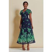 Jolie Moi Women's Lace Floral Print Fit & Flare Maxi Dress in Green | Size: 10