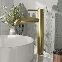 Balterley Round Minimalist Tall Mono Basin Mixer Tap Brushed Brass in Metallics