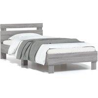 Bed Frame without Mattress with LED Lights Grey Sonoma 75x190 cm Small Single