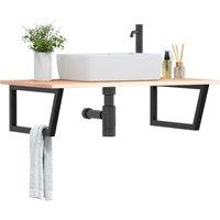 Berkfield Home Basin Shelf Wall Mounted Steel & Solid Wood Oak in Brown