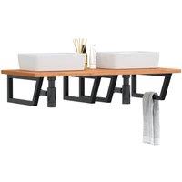 Berkfield Home Basin Shelf Wall Mounted Steel & Solid Wood Beech in Brown