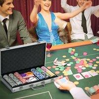 SPORTNOW Texas Holdem Poker Set w/ Mat, Aluminium Case, Poker Chips Set in Silver