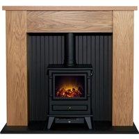 Adam Fires & Fireplaces Adam New England Stove Fireplace in Oak & Black with Hudson Electric Stove in Black, 48 Inch