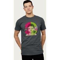 Squid Game Men's Red Light Green Light Doll Korean Text Logo T-Shirt in Charcoal | Size: XL