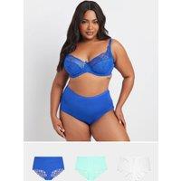 Yours Women's 3 Pack Lace Back High Waisted Knickers in Blue | Size: 26-28