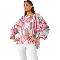Roman Women's Abstract Print Overlay Tunic Top in Pink | Size: Medium