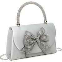 Fontanella Fashion Women's Regel Statment Diamante Bow Envelope Style Top-Handle Evening Bag in Silver