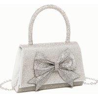 Fontanella Fashion Women's Regel Statment Diamante Bow Envelope Style Top-Handle Evening Bag in Silver