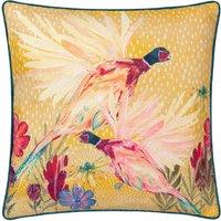 Wylder Country Wilds Pheasant Bloom Printed Cushion in Gold | Size: 45 cm x 45 cm