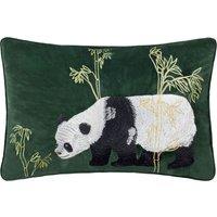 Paoletti Chuan Tranquil Panda Velvet Cushion in Emerald | Size: 40 cm x 60 cm