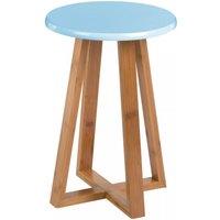 Orsina Stable Blue & Natural Bamboo Round Stool, Industrial Bar Stool For Breakfast, Robust Breakfast Stool in Baby Blue