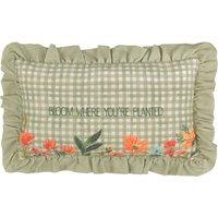 Furn Meadow Haze Floral Embroidered Ruffle Cushion in Green | Size: 30 cm x 50 cm