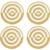 Orsina Decorative White & Gold Ceramic Coaster Set, Luxe Glazed Stoneware Coasters with Bullseye Pattern
