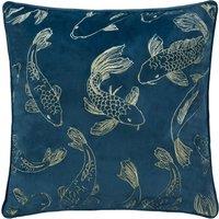 Paoletti Koi Pond Embroidered Velvet Cushion in Navy | Size: 50 cm x 50 cm