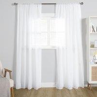 OHS Linen Look Voile Curtains 2 Panels Net Rod Slot Top Pair in White | Size: 140 cm width x 220 cm drop