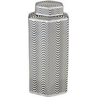 Orsina Large Monochrome Ceramic Jar, Decorative Black & White Hexagonal Porcelain Jar With Silver Trim, Storage Jar