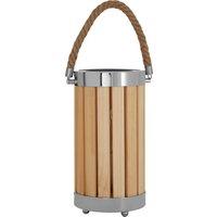Orsina White Slatted Lamp Holder With Nautical Rope Detail, Chrome-Trimmed Cylindrical Lamp, Stylish Small Lamp in Natural