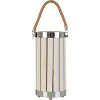 Orsina White Slatted Lamp Holder With Nautical Rope Detail, Chrome-Trimmed Cylindrical Lamp, Stylish Small Lamp