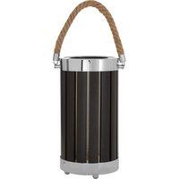 Orsina White Slatted Lamp Holder With Nautical Rope Detail, Chrome-Trimmed Cylindrical Lamp, Stylish Small Lamp in Black