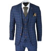 Infinity Leather Men's 3 Piece Suit Check Peaky Blinders 1920 Gatsby Smart Vintage Suit in Blue | Size: 46R