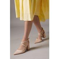 Coast Women's Wide Fit Treat Faux Suede Cross Strap Pointed Block Heel Court Shoes in Blush | Size: 3