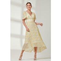 Jolie Moi Women's Pleated Dip Hem Chiffon Midaxi Dress in Yellow | Size: 18