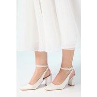 Oasis Women's Bridal Dita Satin Square Toe Ankle Strap High Block Heel Court Shoes in White | Size: 7