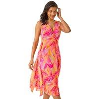 Floral Print Wrap Chiffon Midi Dress